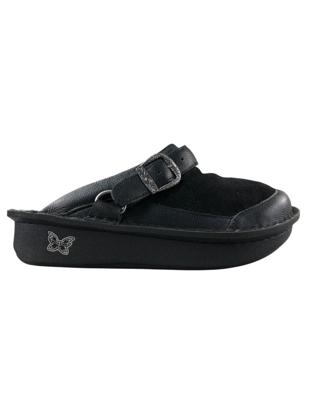 Alegria Women's Size 37 (7/7.5) Seville Black Leather Closed Toe Slip On Clogs
